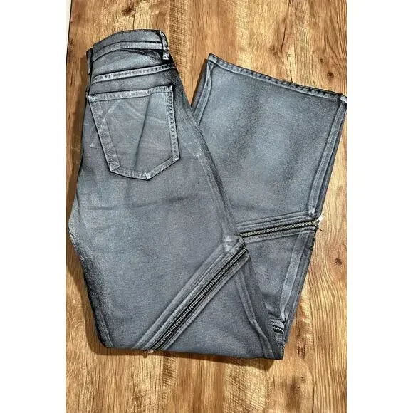 $675 EB Denim Zipped Frederic Wide Leg Jeans Coated Dark Color New!! Sz 26